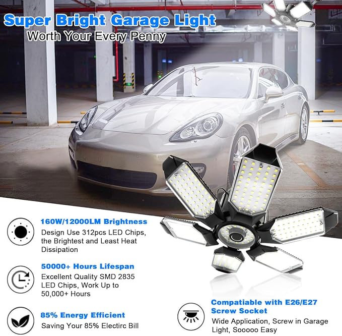 Garage Lights - 2Pack Super Bright 32000LM LED Garage Ceiling Light 6500K LED - Image 2