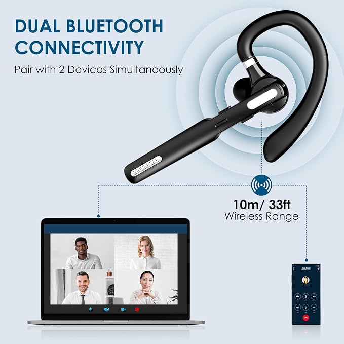 Bluetooth Headset, Wireless Bluetooth Earpiece V5.0 Hands-Free Earphones - Image 3