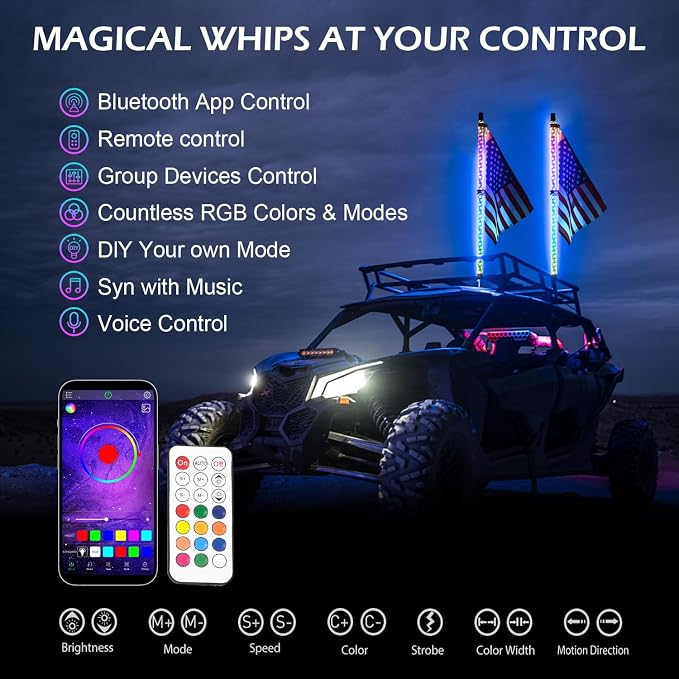 2PCS 3FT RGB LED Whip Light - Image 3