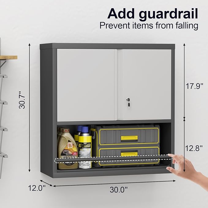 GREATMEET 31" H Metal Garage Storage Cabinets, Wall Cabinet Storage, Lockable - Image 3