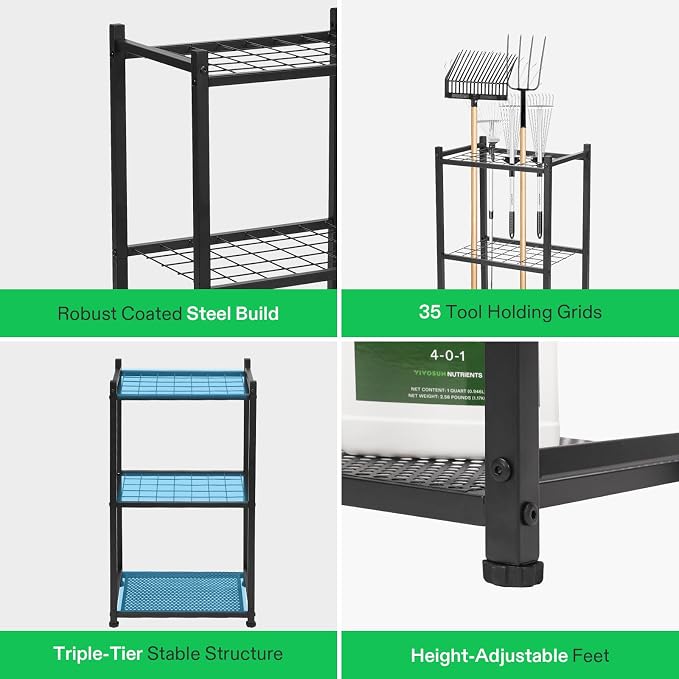 VIVOSUN Garden Tool Organizer, Heavy Duty Steel Tool Rack Tool Stand, Yard Tool - Image 6