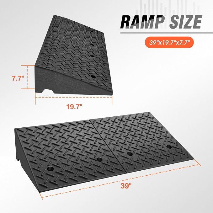 DNA MOTORING 7.7" Rise Rubber Curb Ramp Heavy Duty Loading Driveway Ramp - Image 2
