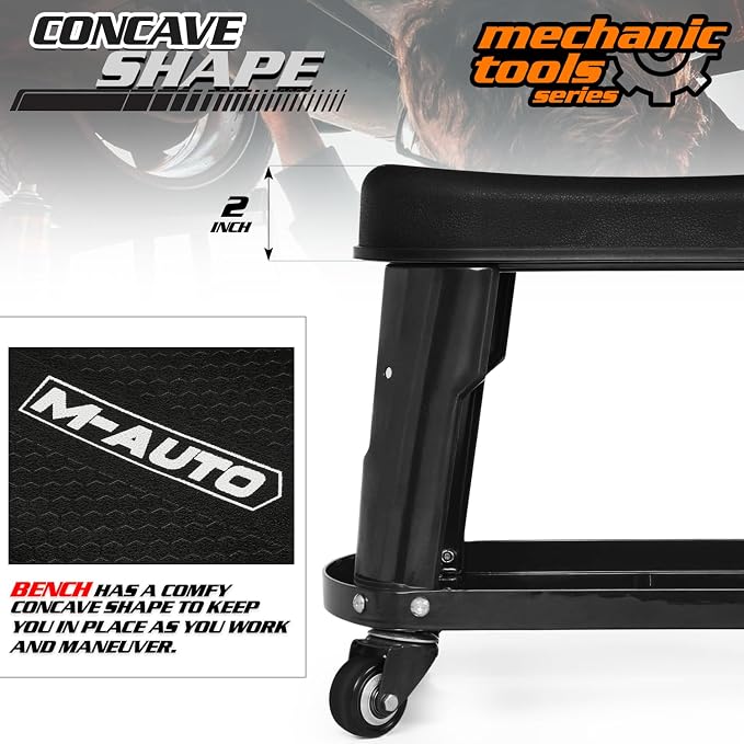 M-AUTO Heavy Duty Garage Rolling Work Seat 300LBS Capacity Mechanics Stool - Image 5