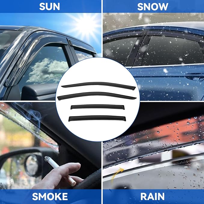 4pcs Front+Rear Smoke Tint Sun/Rain Guard Outside Mount Tape-On Vent Window - Image 3