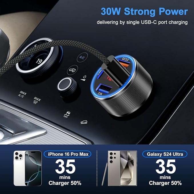 Car Charger for iPhone 16 15 Pro Max, Besgoods 4-Port Cigarette Lighter Adapter - Image 3