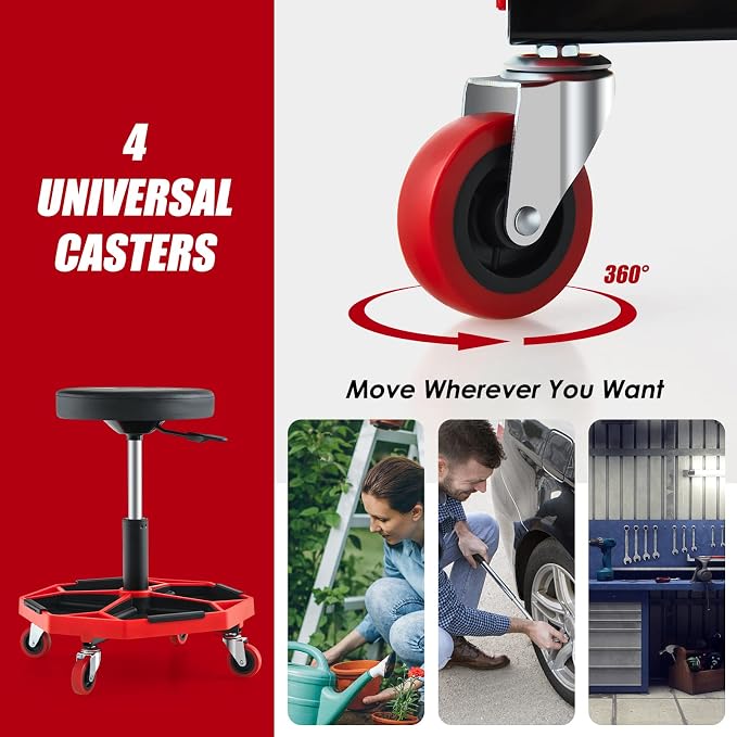 Goplus Garage Stool, 16”-22” Adjustable Rolling Mechanic Stool - Image 6