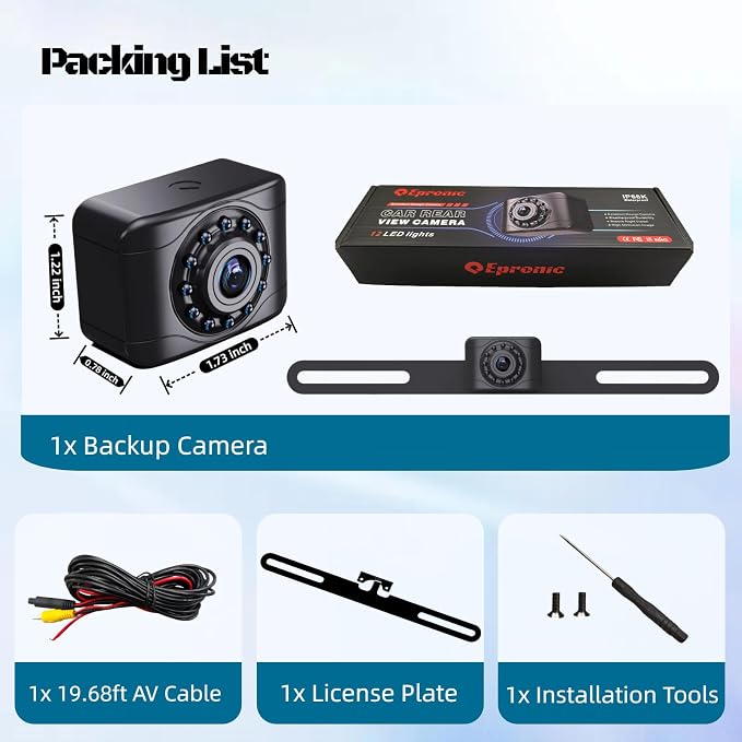 X1 Backup Camera for Car License Plate Reverse Cam, IP69 Waterproof Rearview - Image 7