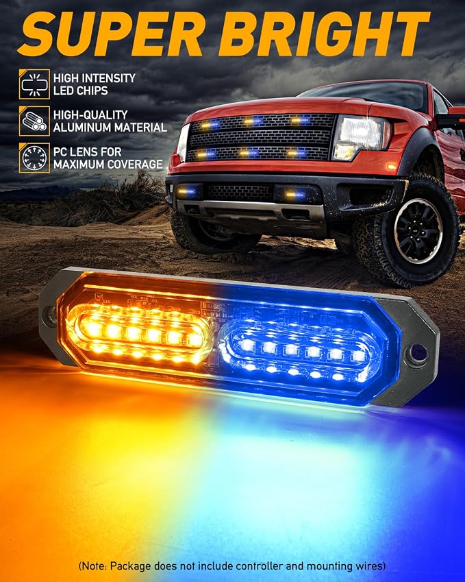 HLauto 1200T Emergency Strobe Grille Lights: 8pcs 12 LED Sync Feature Safety - Image 2