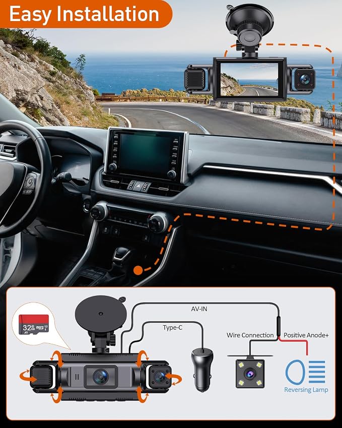 4 Channel WiFi Dash Cam with 32GB Card, 4 * 1080P Dash Camera - Image 7