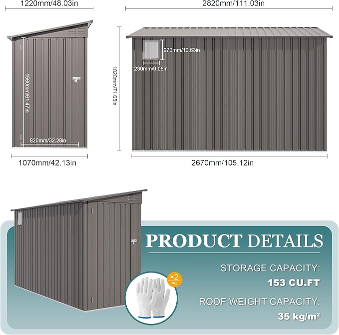 4 * 9.2 FT Outdoor Storage Shed, Galvanized Steel Garden Shed - Image 6