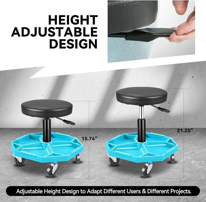 Auto Dynasty Mechanic Stool, Adjustable Rolling Pneumatic Creeper Garage Shop - Image 3