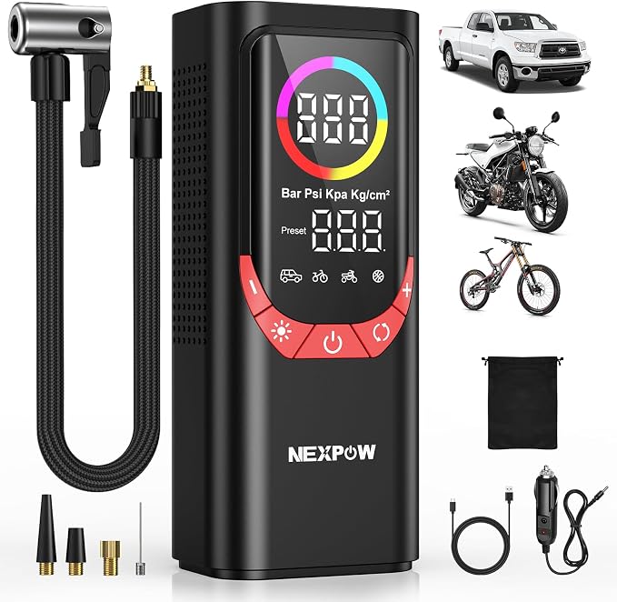 NEXPOW NP17 Portable Air Compressor, 150 PSI Digital Tire Inflator, Fast by NEXPOW