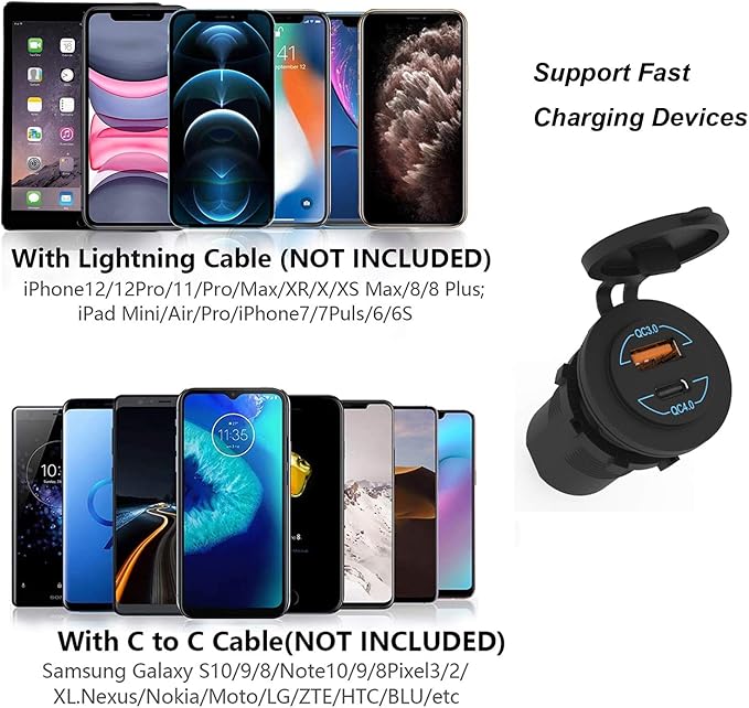 12V USB Outlet - 90W Dual Ports QC4.0 PD & Quick Charge3.0 Car Charger Socket - - Image 4