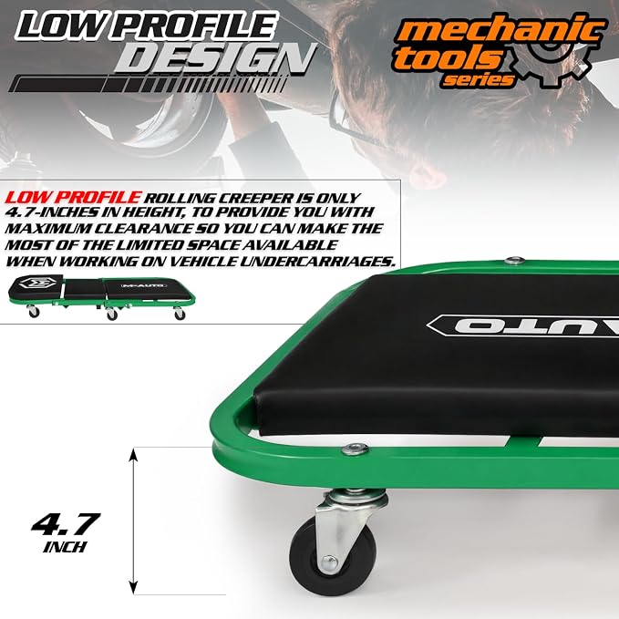 M-AUTO 40-Inch Folding Creeper Rolling Seat, All-in-One Adjustable Roller - Image 6