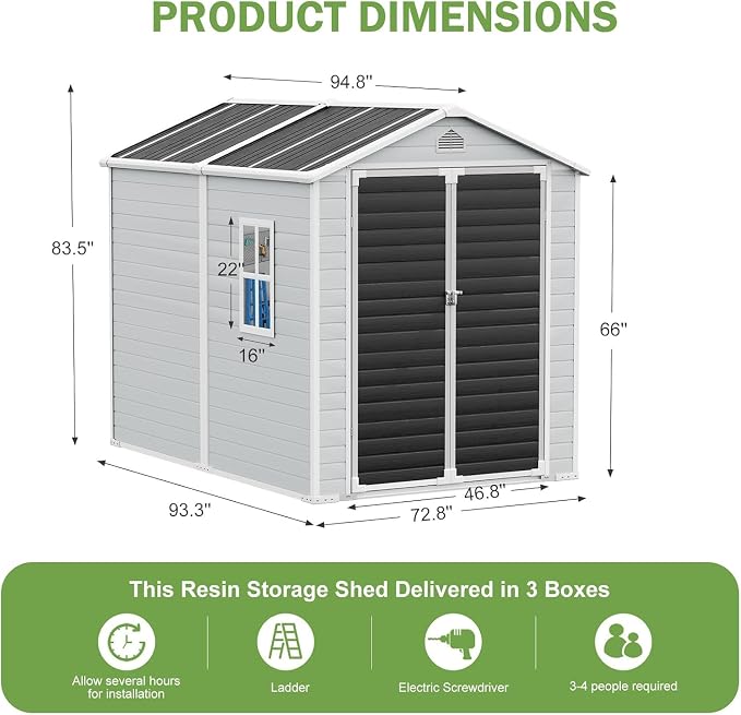 8x6 FT Outdoor Storage Shed, Waterproof Resin Shed - Image 7