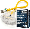 2 ft - 12 Gauge Heavy Duty Extension Cord - 3 Outlet Lighted SJTW - by WattsWire
