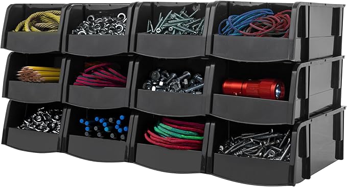 IRIS USA Stackable Storage Bins Open Front, 12 Pack, Plastic Hanging Organizer by IRISUSA