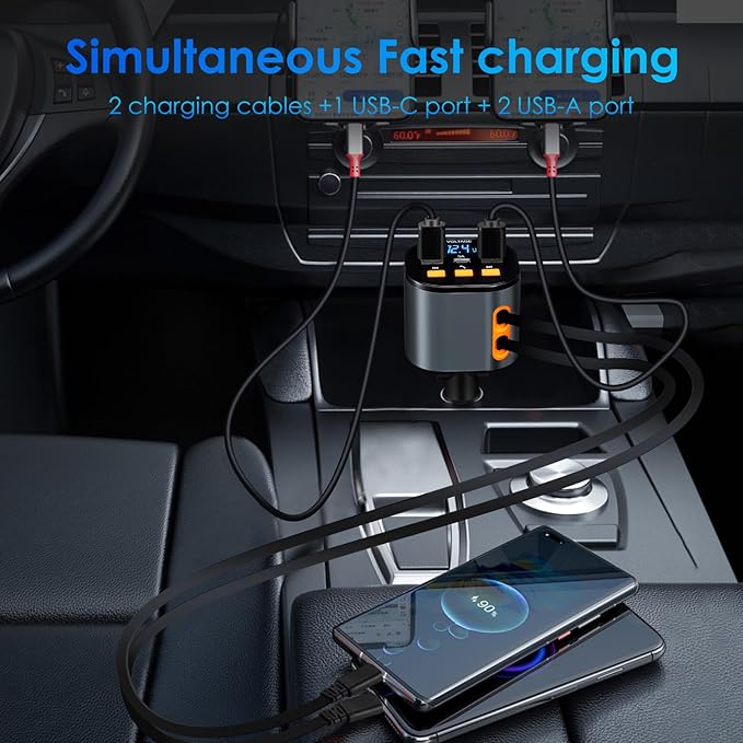 Retractable Car Charger, 5 in 1 Fast Car Phone Charger 90W, Handsfree Call - Image 2