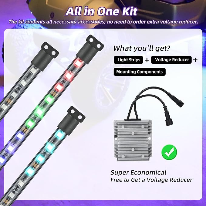Roykaw Golf Cart Underglow LED Strip Lights Accent Neon Lighting Kit w/Canopy - Image 2