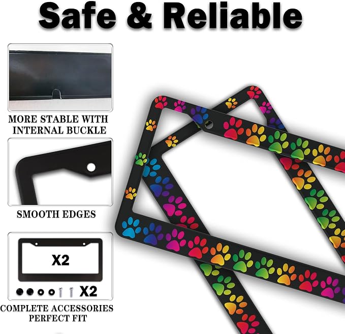 License Plate Holder Rainbow License Plate Frames Colors of The Rainbow Dog Paw - Image 4