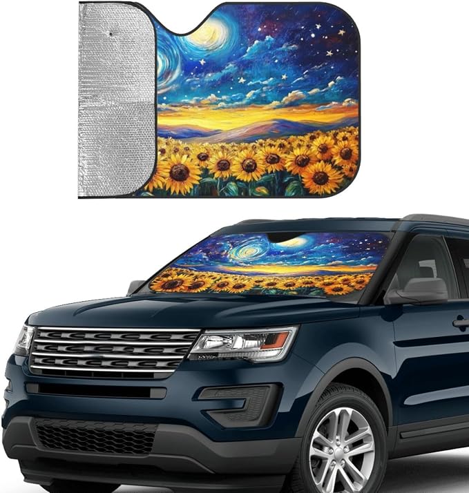 Vintage Sunflower Car Sun Shade Windshield Sunshade Foldable Front Window - Image 4