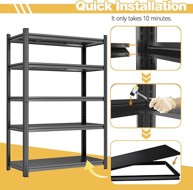 Garage Shelving Metal Storage Shelves 5-Tier Shelving Units Adjustable Storage - Image 3