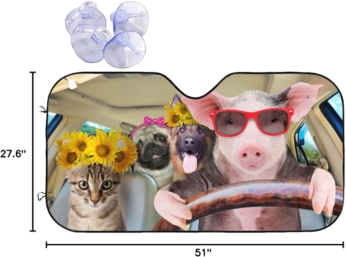 Car Windshield Sunshade Front Window Sunflower Pig Dog cat Drive Sun Visor - Image 10