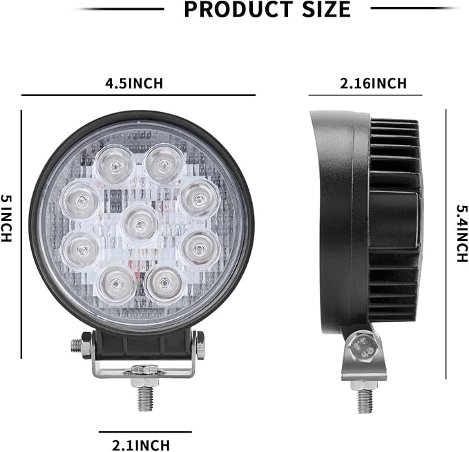 27W Spot Red Round Work LED Light Fog Offroad Off Road Lights Driving Lamp - Image 2