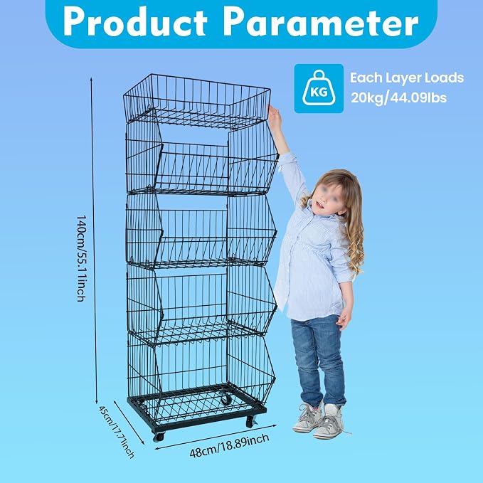 Retail Display Rack 5-Tier Market Merchandise Display Shelf Fruit Storage Shelf - Image 3