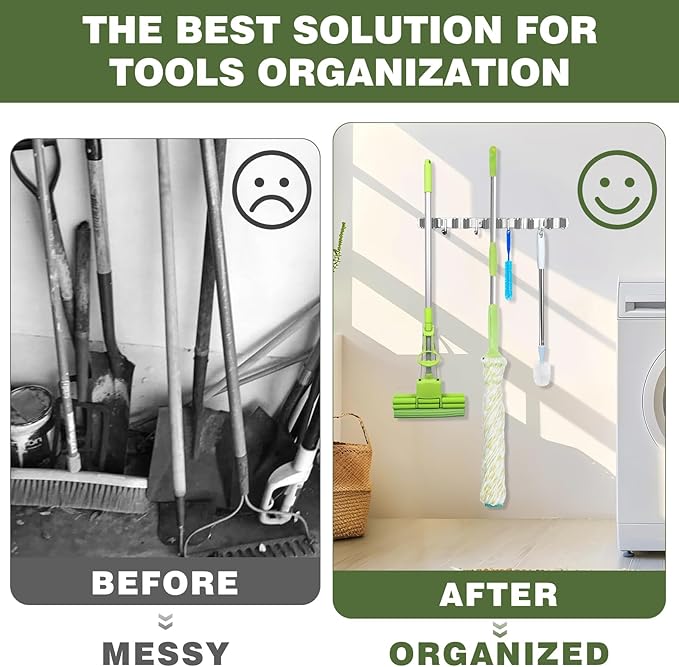 Broom Holder Wall Mount, Broom Organizer Wall Mount Stainless Steel Broom and - Image 4