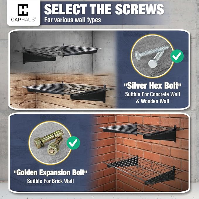CAPHAUS Garage Wall Shelving, 96 in. W x 18 in. D Wall Mounted Garage Shelves - Image 5