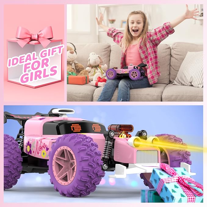 Pink Remote Control Car for Girls, RC Race Car Girl Toy - Image 5