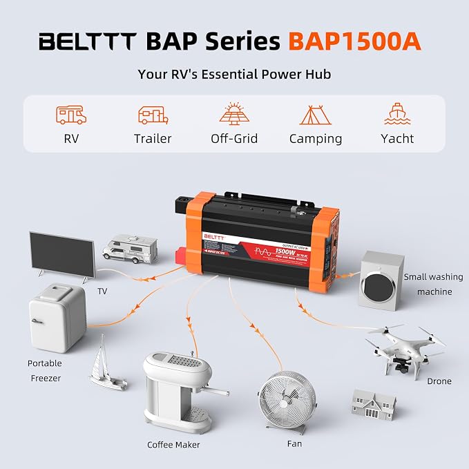 BELTTT 1500W Pure Sine Wave Inverter 12V to 120V AC, Car Power Inverter 12V to - Image 8