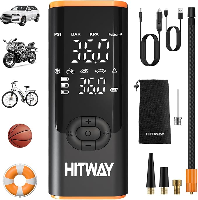HITWAY Portable Electric Inflator Pump Supports up to 150PSI, fast inflation by HITWAY