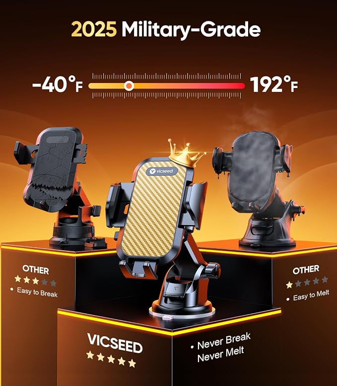 VICSEED Gold Phone Holders for Your Car, 3-in-1 Dashboard Windshield Vent - Image 3