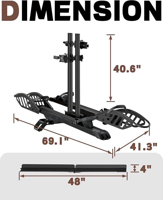 E-Bike Rack with Ramp, Hitch 2 Bike Rack, 200 lbs Capacity Electric Bike Carrier - Image 9