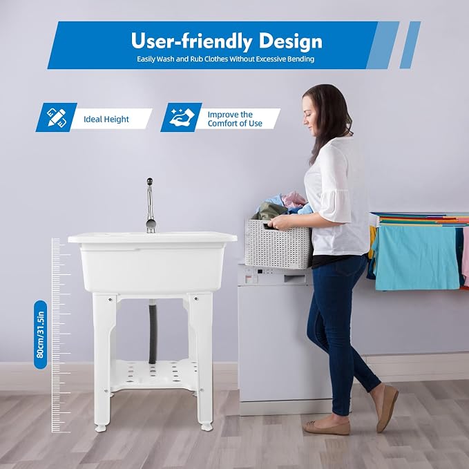 Freestanding Utility Sink Plastic Laundry Sink Spacious Laundry Tub Sink - Image 4