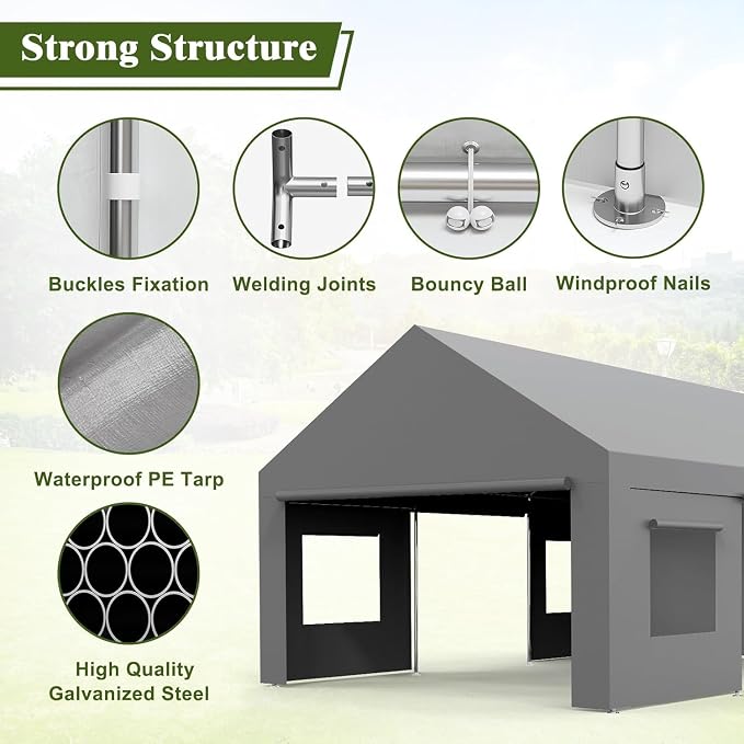 Heavy Duty Carport 13x20 FT Oversized Portable Garage - Image 4
