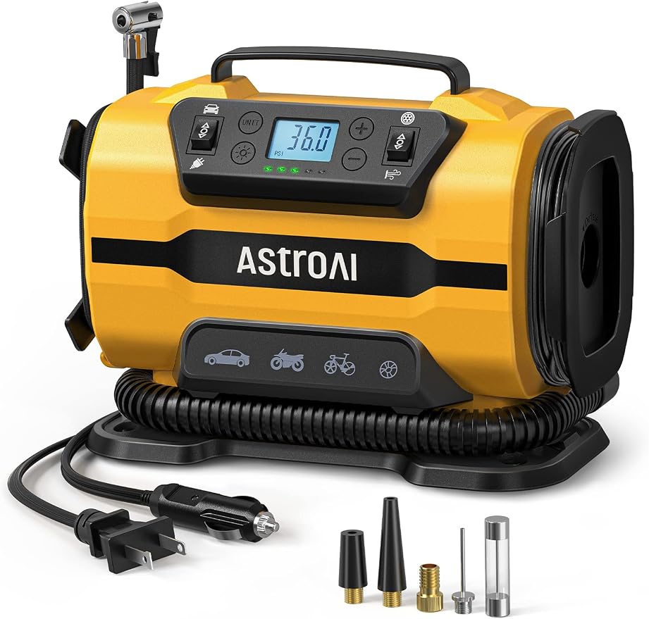 AstroAI Tire Inflator Portable Air Compressor Pump 150PSI 12V DC/110V AC by AstroAI