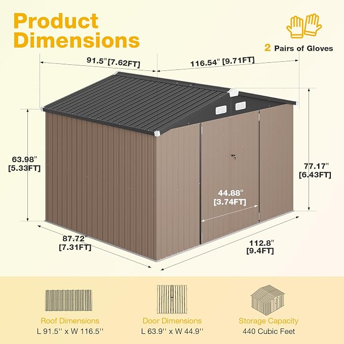 10x8 FT Outdoor Metal Storage Shed - Image 3