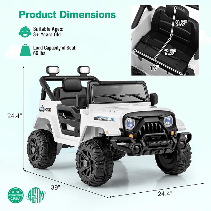 Costzon 12V Kids Ride on Truck Car, Electric Vehicle w/Remote Control, Threaded - Image 7