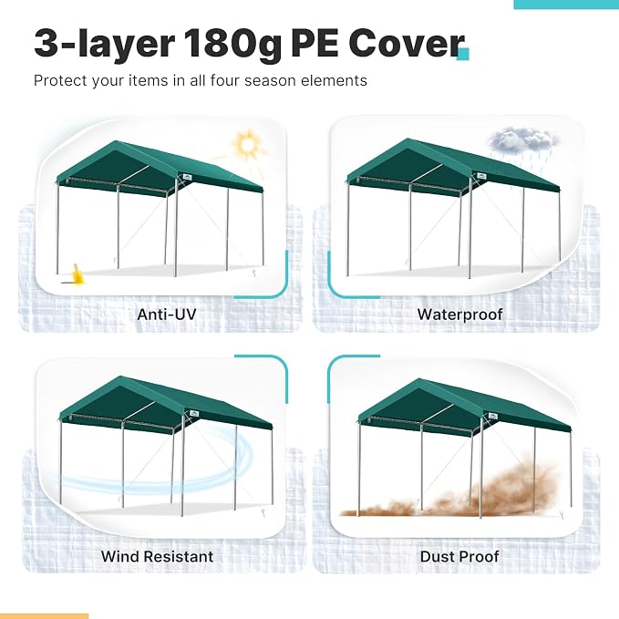 ADVANCE OUTDOOR Adjustable 10x15 ft Heavy Duty Carport Car Canopy Garage Boat - Image 4