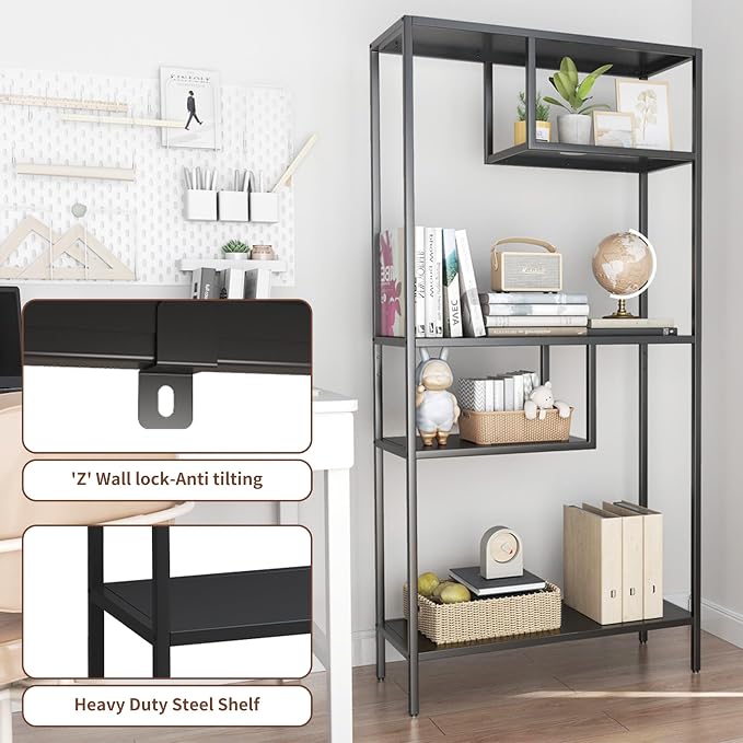 Metal Storage Shelving Unit, Decorative Geometric Bookcase, Modern Freestanding - Image 4