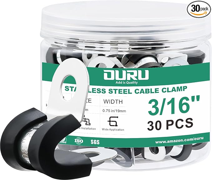 30pcs 3/16 Inch Cable Clamp, 304 Stainless Steel Rubber Coated Cushioned by OURU