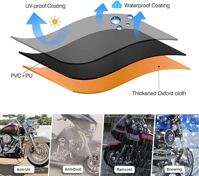 Motorcycle Cover All Season, Universal Waterproof Weather Sun Outdoor - Image 5
