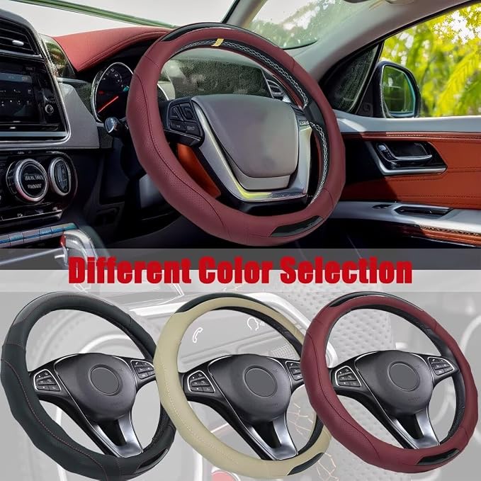 Car Steering Wheel Cover with Cup Coasters, Universal 15 inch Leather Carbon - Image 5