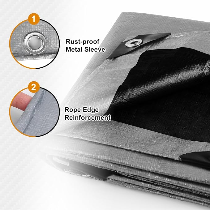 AROIC 10x20FT Heavy Duty Tarps, Waterproof 16 Mil Thick Camping Tarp - Image 3