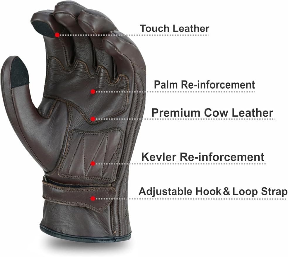Full Finger Leather Motorcycle Gloves - Image 7