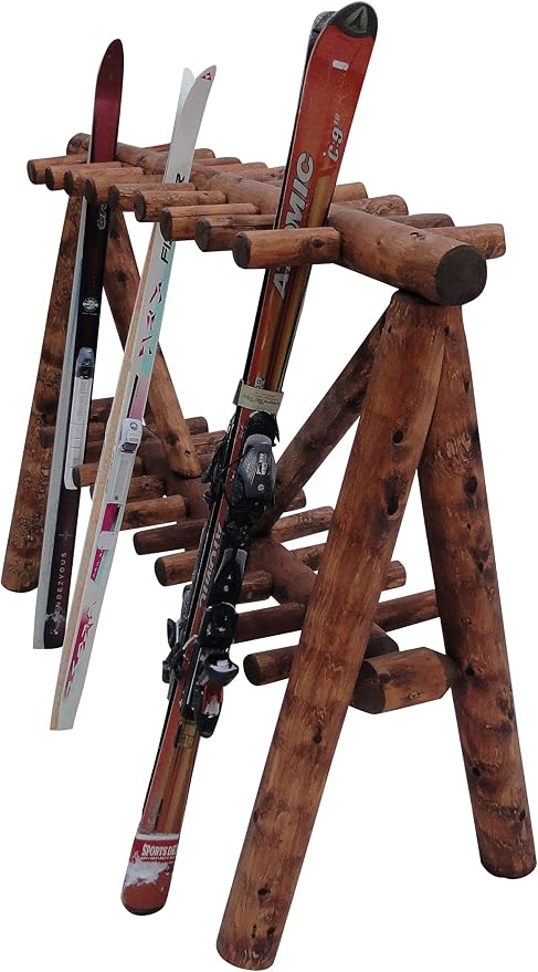 21-Place Freestanding Log Ski Rack Holder, Indoor & Outdoor Snowboard Racks - Image 5