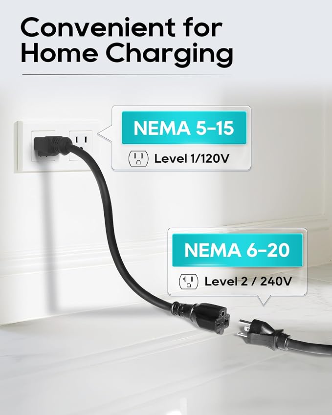 2025 Upgraded Level 1-2 Portable EV Charger, NEMA 5-15 & 6-20 Plug, 25 Ft EV - Image 2